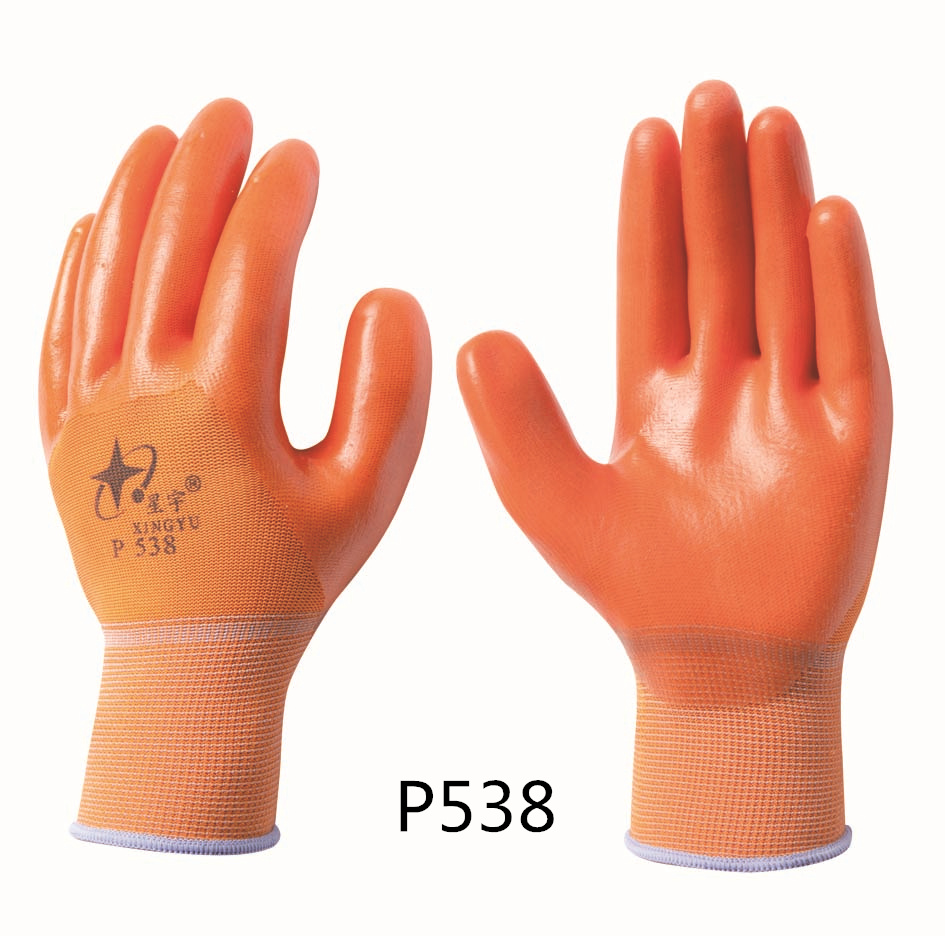 P538 十三针彩尼龙PVC半浸手套